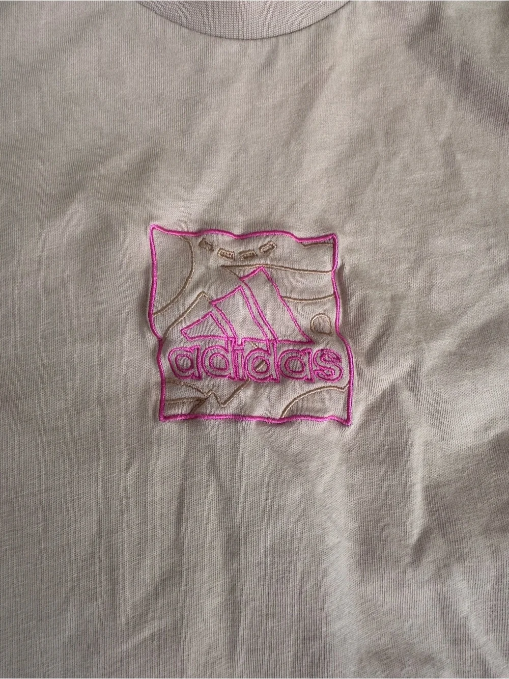 Adidas Long Sleeve Crewneck Shirt in Light Beige with Pink Logo